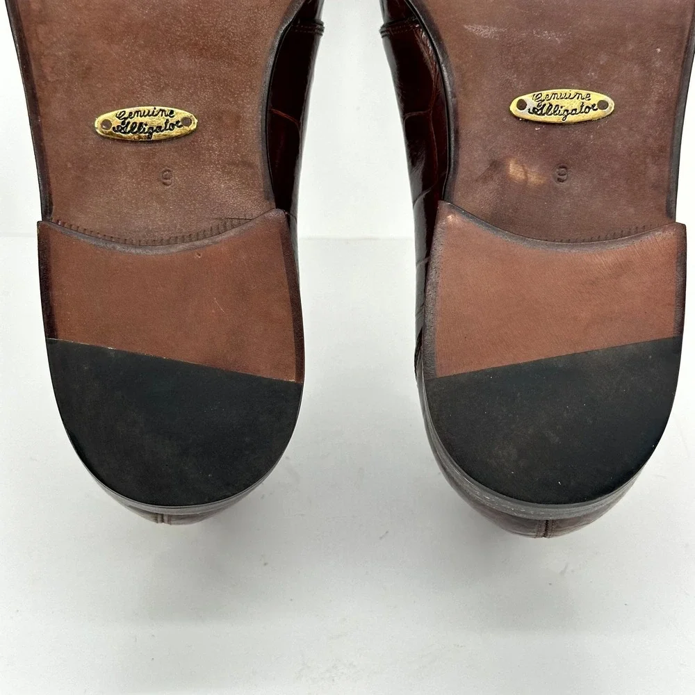 VTG Kashani Shoes Men's 9 Genuine Alligator Oxfords Made Italy Brown NOS Take 6